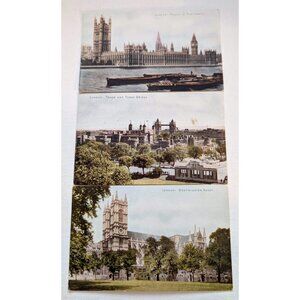 3 Vintage London Postcards: Parliament, Tower & Bridge, Westminster Abbey 1940s